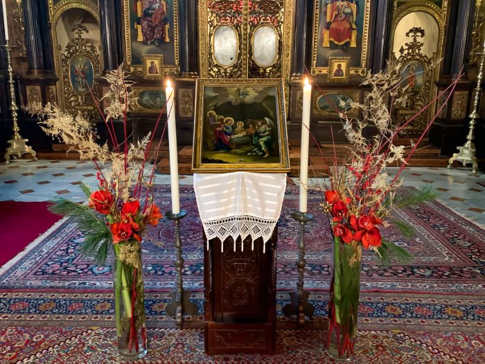 Weihnachtsikone mit Darstellung der Geburt Jesu Christi in der griechisch orthodoxen Kathedrale zur Heiligen Dreifaltigkeit in Wien